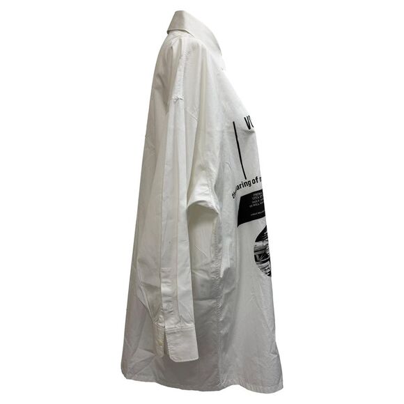 Prada Slogan-Print Mini Shirt Dress in White Cotton - Picture 2 of 6